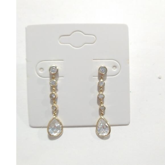 FAS 14k yellow gold vermeil Sterling Silver 925 Dangle Earrings Crystals Posts - Picture 5 of 8